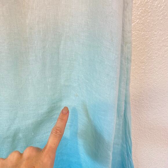 Eileen Fisher Pure Linen Gauze Layered Aqua Ombré A-Line Dress Size Small - Picture 7 of 7